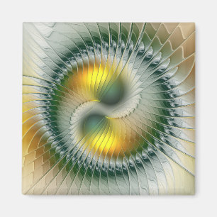 Yin Yang Green Yellow Abstraktes farbiges Fraktal Magnet