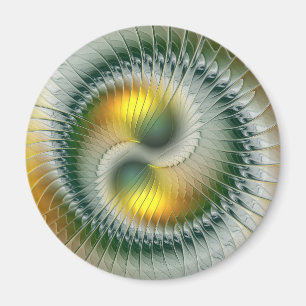 Yin Yang Green Yellow Abstraktes farbiges Fraktal Magnet