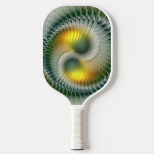Yin Yang Green Yellow Abstraktes farbiges Fraktal Pickleball Schläger