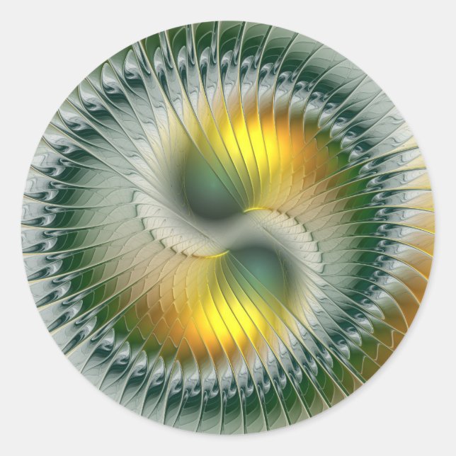 Yin Yang Green Yellow Abstraktes farbiges Fraktal Runder Aufkleber (Vorderseite)