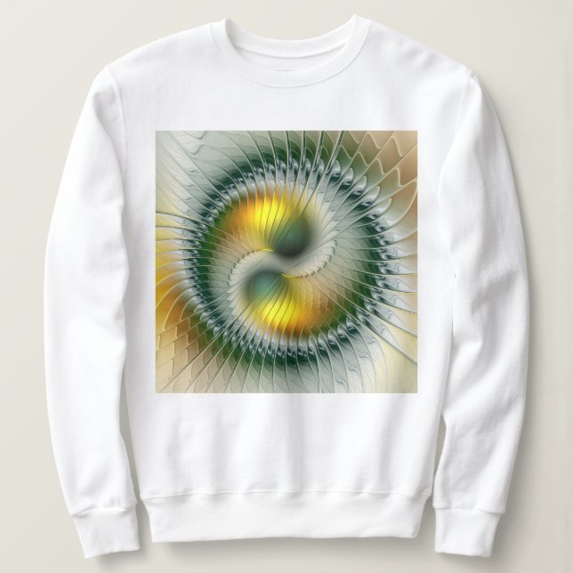 Yin Yang Green Yellow Abstraktes farbiges Fraktal Sweatshirt (Design vorne)