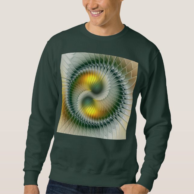 Yin Yang Green Yellow Abstraktes farbiges Fraktal Sweatshirt (Vorderseite)