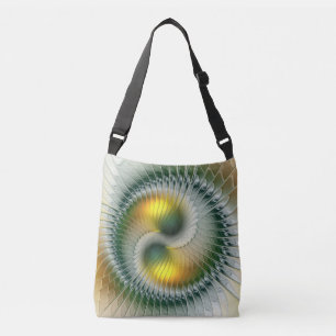 Yin Yang Green Yellow Abstraktes farbiges Fraktal Tragetaschen Mit Langen Trägern
