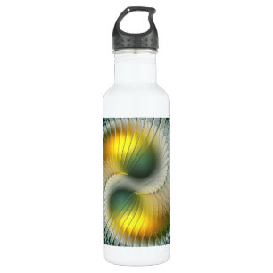 Yin Yang Green Yellow Abstraktes farbiges Fraktal Trinkflasche