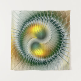 Yin Yang Green Yellow Abstraktes farbiges Fraktal Wandteppich