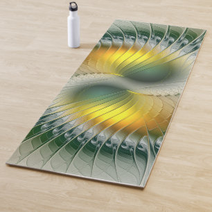 Yin Yang Green Yellow Abstraktes farbiges Fraktal Yogamatte