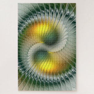 Yin Yang Grün Gelb Abstrakt Farbige Fraktal Puzzle