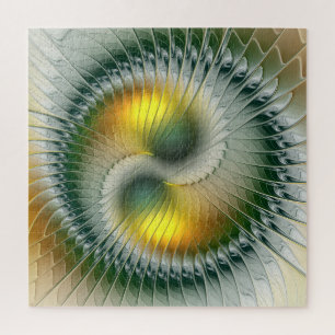 Yin Yang Grün Gelb Abstrakt Farbige Fraktal Puzzle