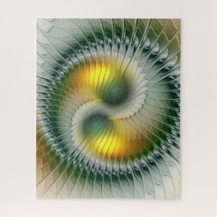 Yin Yang Grün Gelb Abstrakt Farbige Fraktal Puzzle