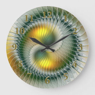 Yin Yang Grün Gelb Abstrakt Farbige Fraktale Große Wanduhr