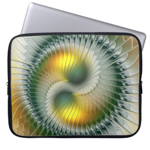 Yin Yang Grün Gelb Abstrakt Farbige Fraktale Laptopschutzhülle