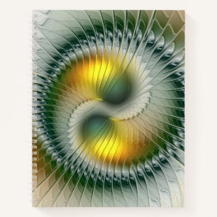 Yin Yang Grün Gelb Abstrakt Farbige Fraktale Notizbuch