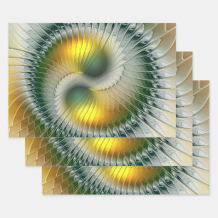 Yin Yang Grün Gelbe Abstrakte Farbige Fraktale Geschenkpapier Set