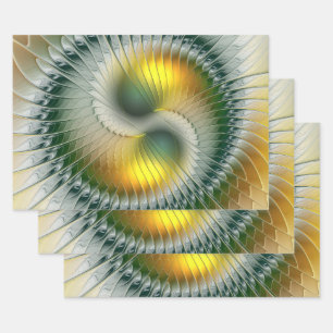Yin Yang Grün Gelbe Abstrakte Farbige Fraktale Geschenkpapier Set