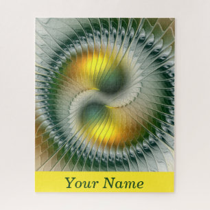 Yin Yang Grün Gelbe Abstrakte Farbige Kunst Name Puzzle