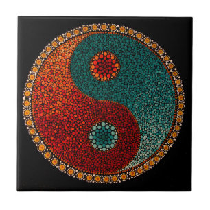 Yin Yang handgemalte Mandala Fliese