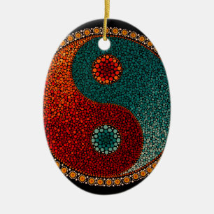 Yin Yang handgemalte Mandala Keramikornament