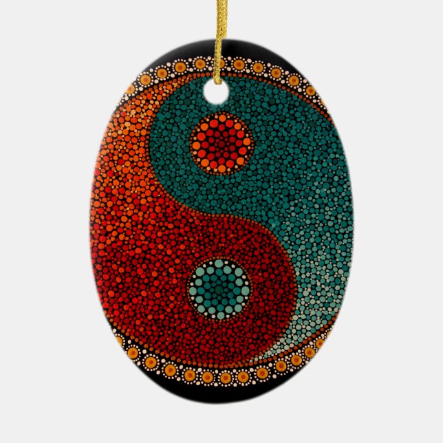 Yin Yang handgemalte Mandala Keramikornament (Vorne)
