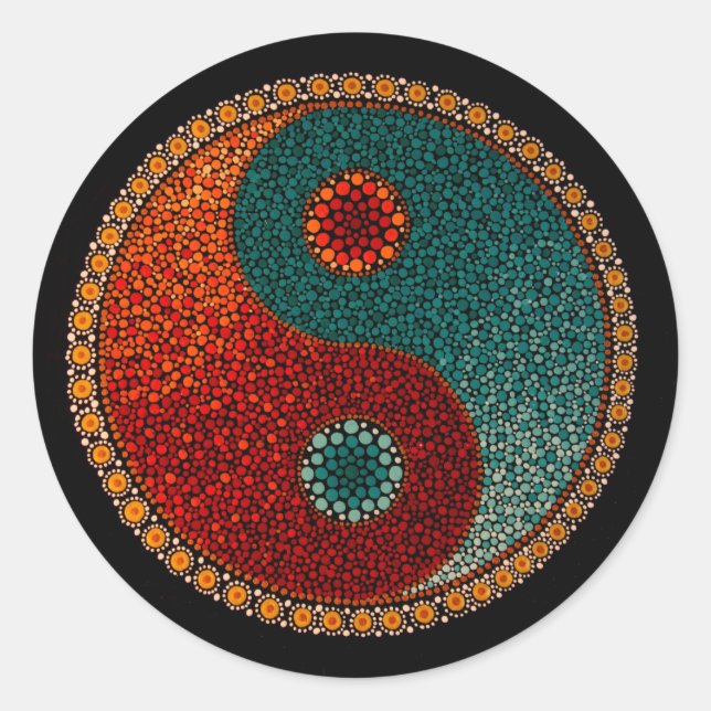Yin Yang handgemalte Mandala Runder Aufkleber (Vorderseite)