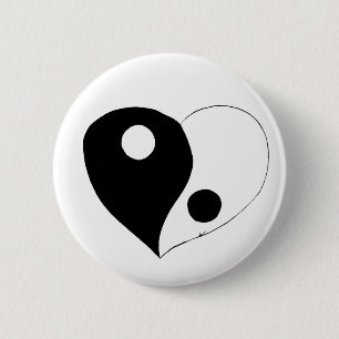 Yin Yang Heart (B/W) Button