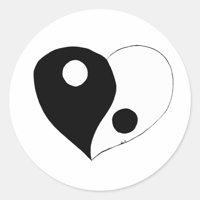 Yin Yang Heart (B/W) Runder Aufkleber (Vorderseite)