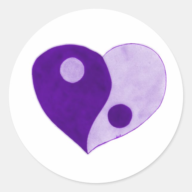 Yin Yang Heart (Lila/Lilac) Runder Aufkleber (Vorderseite)