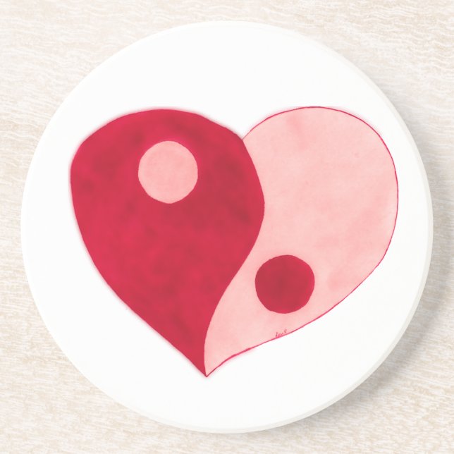 Yin Yang Heart (Rot/Rosa) Getränkeuntersetzer (Vorne)