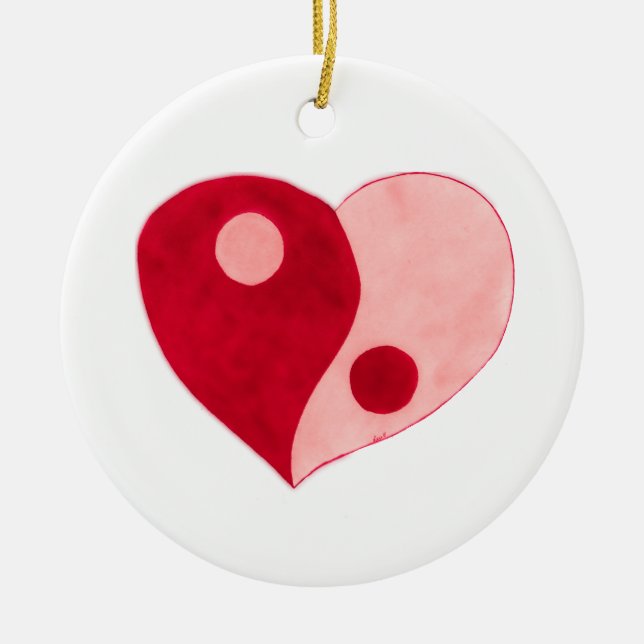 Yin Yang Heart (Rot/Rosa) Keramikornament (Vorne)
