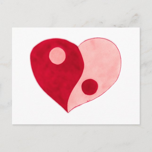 Yin Yang Heart (Rot/Rosa) Postkarte (Vorderseite)