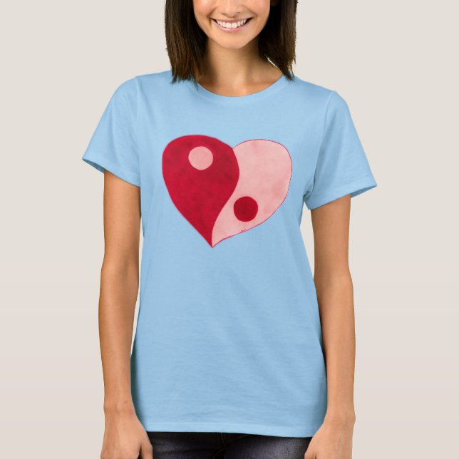 Yin Yang Heart (Rot/Rosa) T-Shirt (Vorderseite)