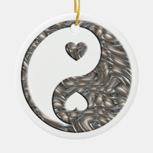 Yin & Yang / Hearts SILVER Keramikornament