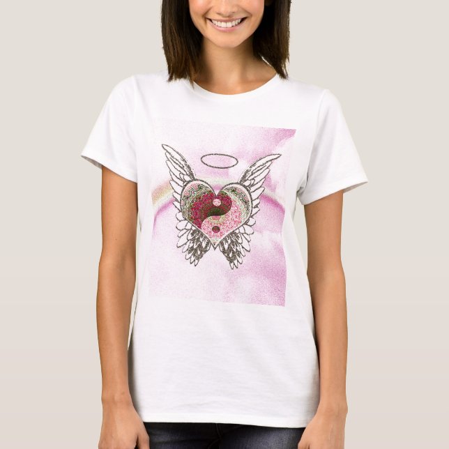 Yin Yang Herz-Engel Wings Aquarell T-Shirt (Vorderseite)