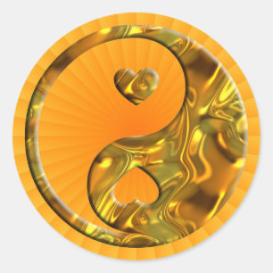 Yin & Yang / Herz Gold Runder Aufkleber
