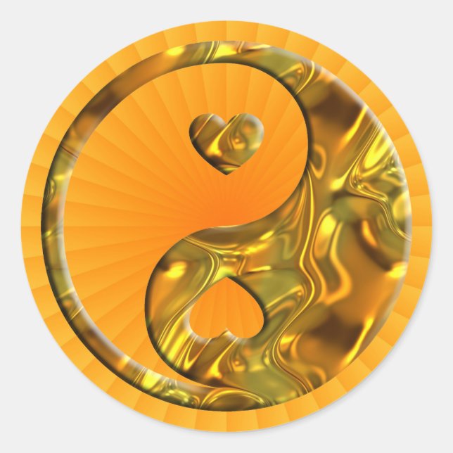 Yin & Yang / Herz Gold Runder Aufkleber (Vorderseite)