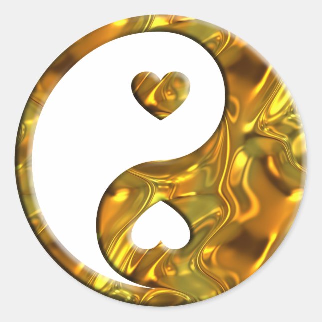 Yin & Yang / Herz Gold Runder Aufkleber (Vorderseite)