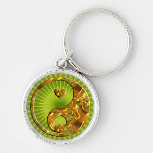 Yin & Yang / Herz Gold Schlüsselanhänger (Vorne)