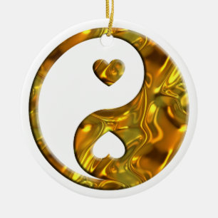 Yin & Yang / Herz Gold Silber Keramik Ornament