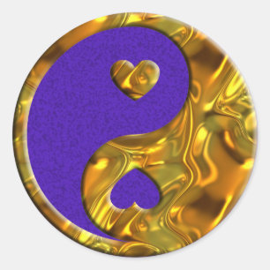 Yin & Yang / Herz Gold violetter Spritzer Runder Aufkleber