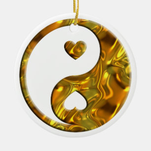 Yin & Yang / Herzen aus Gold Keramik Ornament