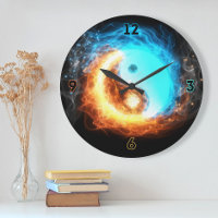 Yin Yang Ice and Fire heiligen Symbol Wanduhr