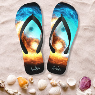 Yin Yang Ice and Fire heiliges Symbol mit Ihrem Na Flip Flops