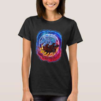Yin Yang Ice und Feuerdrache im All T-Shirt