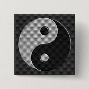 Yin Yang in Carbon Fiber Print Style Button