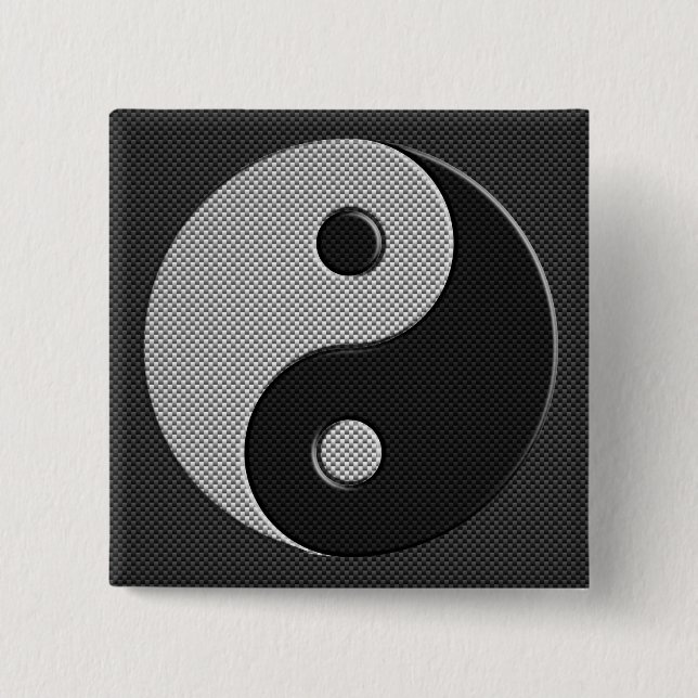 Yin Yang in Carbon Fibre Print Style Button (Vorderseite)