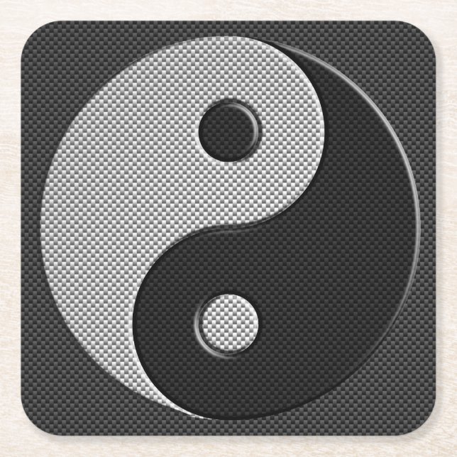 Yin Yang in Carbon Fibre Print Style Rechteckiger Pappuntersetzer (Vorderseite)