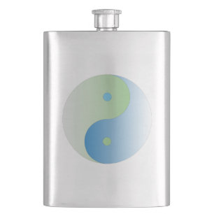 Yin Yang in den Farben Blau und Grün des Ozeans Flachmann