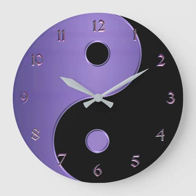 Yin Yang in Lavender Purple and Black Große Wanduhr (Vorderseite)