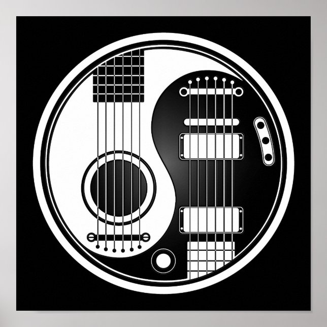 Yin Yang ist eine Gitarre aus weißer und schwarzer Poster (Vorne)