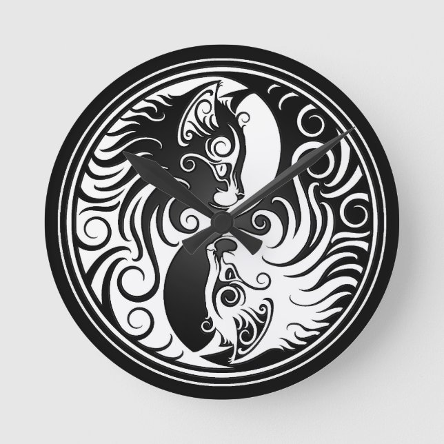 Yin Yang Kätzchen Runde Wanduhr (Vorderseite)