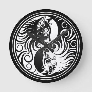 Yin Yang Kätzchen Runde Wanduhr